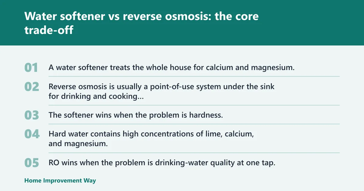 Steps: Water softener vs reverse osmosis: the core trade-off