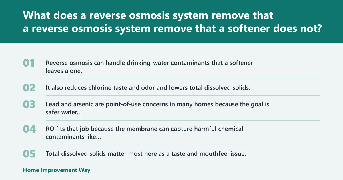 Steps: What does a reverse osmosis system remove that a softener does not?