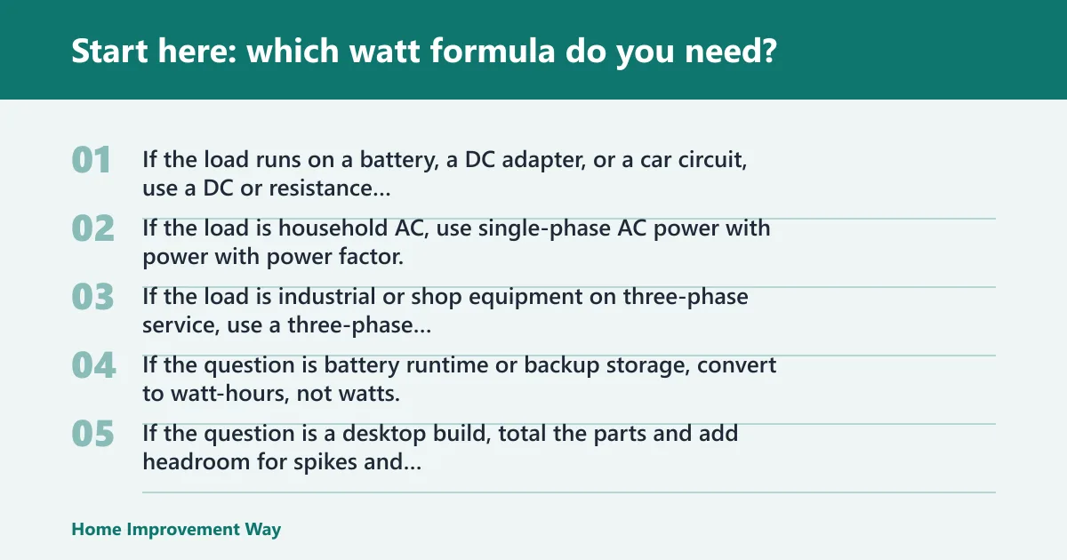Steps: Start here: which watt formula do you need?