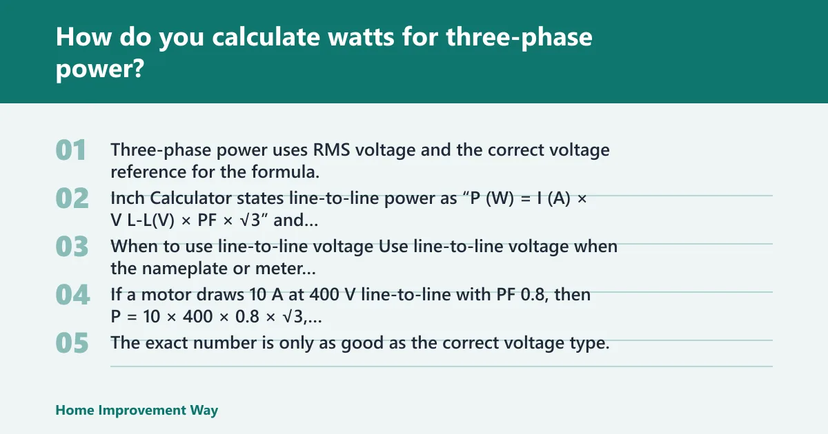Steps: How do you calculate watts for three-phase power?