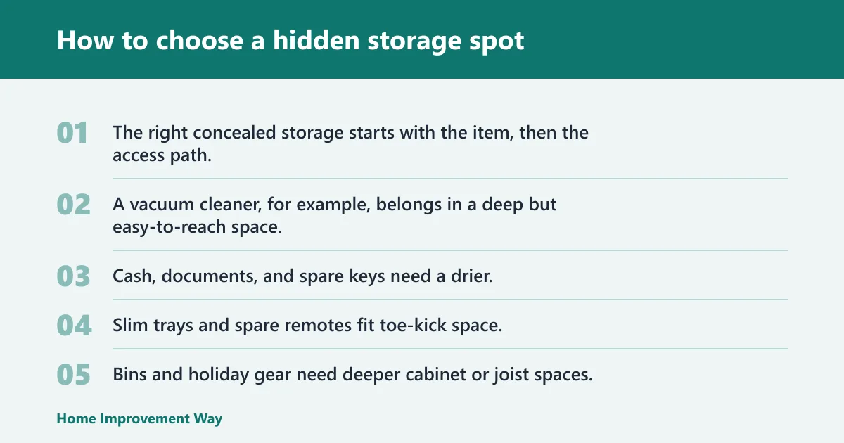 Steps: How to choose a hidden storage spot