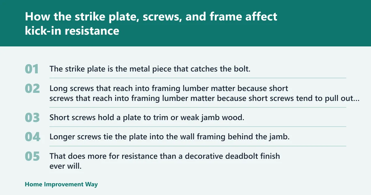 Steps: How the strike plate, screws, and frame affect kick-in resistance