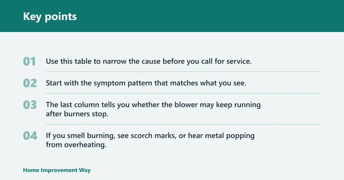 Key points: Furnace blower troubleshooting matrix